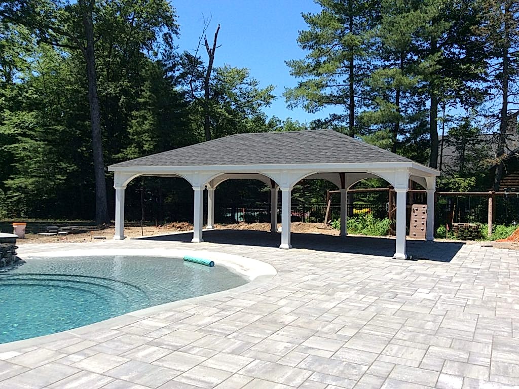 20x32 White Vinyl Pavilion, 8x8 posts, Dual Black Shingle