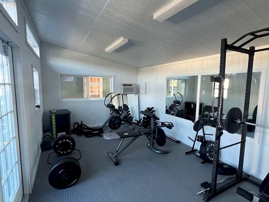 Blue gym shed int