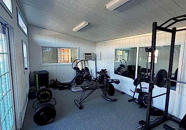 Blue gym shed int