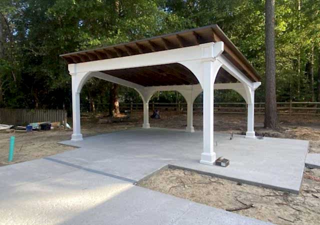 16x20 White Vinyl Santa Fe Pavilion; Sepia Brown Ceiling; Burnished Slate 5V