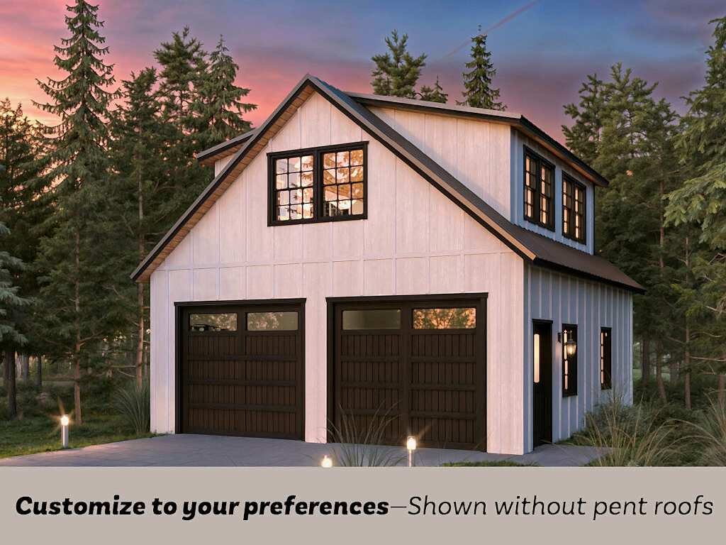 If you’ve been eyeing one of our premium timber frame garages, you’ll love the Ridgeview Loft. At first glance, its striking design, complete with pent roofs over the garage and entry doors, gives it the sophisticated look of a timber frame build. But this model doesn’t just look upscale—it delivers. With glass panel garage doors, black-trimmed windows, and a standing seam metal roof, the Ridgeview Loft checks all the boxes for modern, high-end appeal. When compared to our classic 2-story A-frame garage, the Ridgeview Loft clearly sets itself apart. Its steeper pitched roof and extended dormers make the second floor dramatically more spacious and versatile. Whether you're envisioning turning this space into a mancave, home office, art studio, or guest space, the Ridgeview Loft offers the flexibility to bring your vision to life—while maintaining exceptional value.
