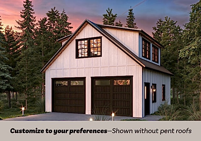 If you’ve been eyeing one of our premium timber frame garages, you’ll love the Ridgeview Loft. At first glance, its striking design, complete with pent roofs over the garage and entry doors, gives it the sophisticated look of a timber frame build. But this model doesn’t just look upscale—it delivers. With glass panel garage doors, black-trimmed windows, and a standing seam metal roof, the Ridgeview Loft checks all the boxes for modern, high-end appeal. When compared to our classic 2-story A-frame garage, the Ridgeview Loft clearly sets itself apart. Its steeper pitched roof and extended dormers make the second floor dramatically more spacious and versatile. Whether you're envisioning turning this space into a mancave, home office, art studio, or guest space, the Ridgeview Loft offers the flexibility to bring your vision to life—while maintaining exceptional value.