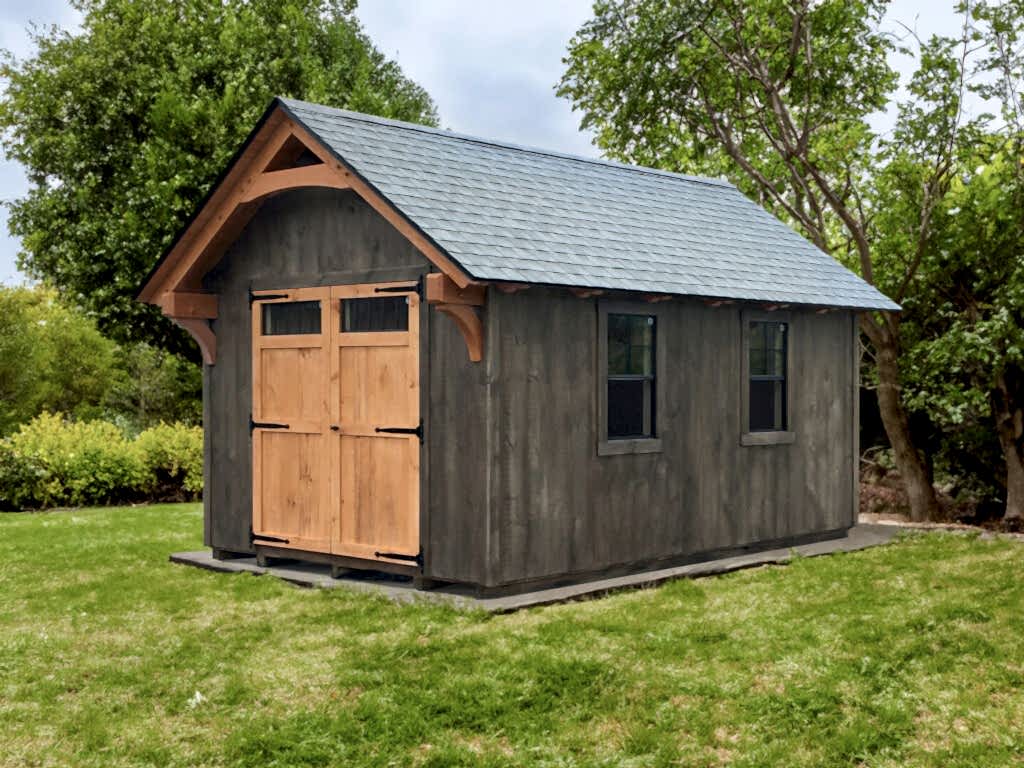 10x16 Timber Frame; Driftwood, Bark, Fox Hollow Gray