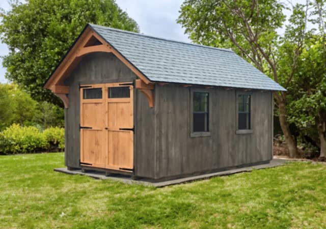 10x16 Timber Frame; Driftwood, Bark, Fox Hollow Gray