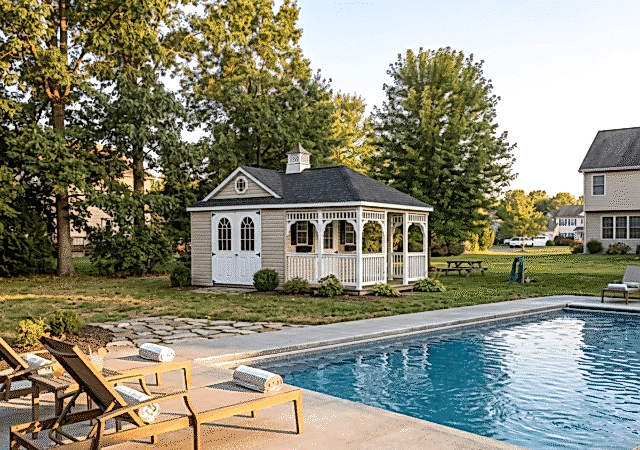 Colonial Style Poolhouse with Hip Dormer